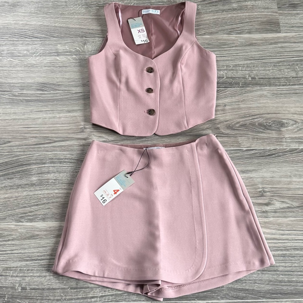 NWT Primark Tailored Pink Waistcoat & Skort Set | XS (Top) / 4 (Skort)
